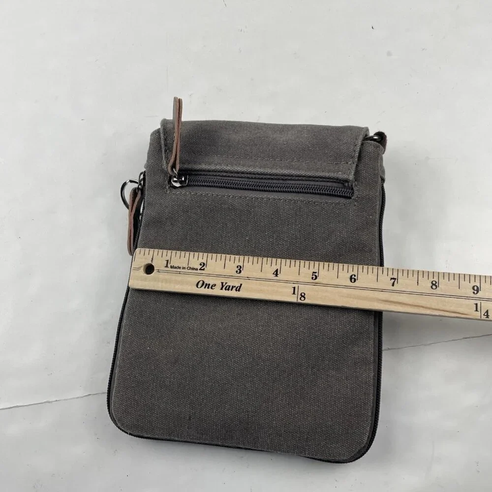 Sechunk Travel Crossbody Shoulder Bag Gray Canvas Front Flap Multiple Pockets